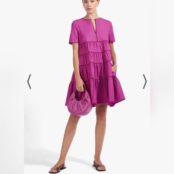 Staud purple midi cotton tiered dress with pockets $285 Size M LIKE NEW - Picture 2 of 5